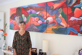 Frances leads fellow residents in art class. Frances leads fellow residents in art class.