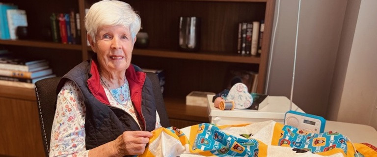 Wendy with her quilting project.jpg Wendy with her quilting project.jpg
